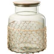 J-Line - Pot Deksel Breiwerk Glas/hout/jute Transparant Large - 22x22x...