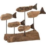 J-Line - Vissen 5 Op Voet Drijfhout/ijzer Naturel - 25x10x22cm