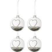 J-Line - Doos Van 4 Kerstballen Hart Strass Zilver Sterretjes Glas Kla...