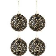 J-Line - Doos Van 4 Kerstballen Glitter Paillettenglas Zwart Goud Medi...