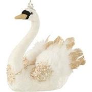 J-Line - Zwaan Zittend Veren Velvet Ecru Goud Small - 23x16x26cm