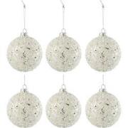 J-Line - Doos Van 6 Kerstballen Parels+glitter Glas Zilver/wit Small -...