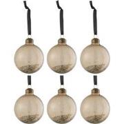 J-Line - Doos Van 6 Kerstballen Glitter Binnen Glas Bruin - 8x8x8cm