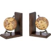 J-Line - Boekensteun Wereldbol Hout Oranje/bruin - 28.5x10x18cm