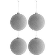 J-Line - Doos Van 4 Kerstbal Parels Glas Mat Grijslarge - 12x12x12cm
