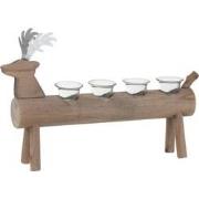 J-Line - T-lichthouder Hert 4 Houders Hout Bruin - 47x11x29.5cm