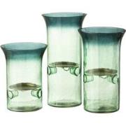 J-Line - Set Van Drie Kaarshouder Bord Glas/metaal Groen - 15x15x21cm