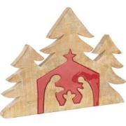 J-Line - Puzzel Kerststal Mango Hout Rood L - 55x4x40cm