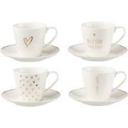 J-Line - Doos 4 Thetassen + Schotels Hart Cadeaudoos Keramiek Wit Larg...