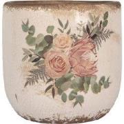 Clayre & Eef Bloempot Ø 14x13 cm Beige Keramiek Bloemen