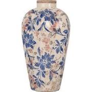 Clayre & Eef Vaas Ø 17x30 cm Beige Blauw Keramiek Bloemen