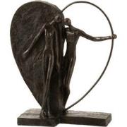 J-Line - Koppel In Halfopgevuld Hart Poly Donker Bruin - 28x10x31.5cm