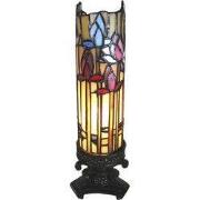 Lumilamp Tiffany Tafellamp 15x15x27 cm Beige Blauw Glas Bloemen