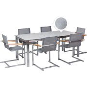 Beliani COSOLETO - Tuintafelset-Grijs-Veiligheidsglas, RVS