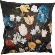 Clayre & Eef Kussenhoes  45x45 cm Zwart Polyester Bloemen Sierkussenho...