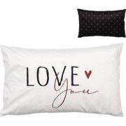Clayre & Eef Kussenhoes 30x50 cm Zwart Wit Polyester Rechthoek LOVE