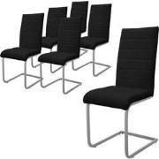 Set van 6 eetkamerstoelen slede met rugleuning zwart kunstleer bekledi...