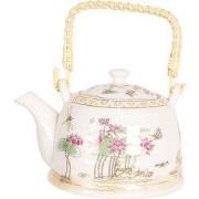 Clayre & Eef Theepot met Filter  800 ml Beige Roze Porselein Rond Bloe...