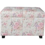 Clayre & Eef Poef  61x37x43 cm Roze Hout Textiel Rechthoek Bloemen Hoc...