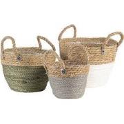 Clayre & Eef Opbergmand Set van 3  Ø 24 Ø 22 Ø 17 cm Bruin Wit Zeegras...