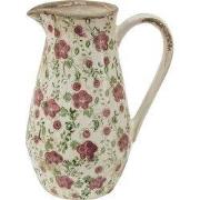 Clayre & Eef Decoratie Kan  20x14x25 cm Roze Beige Keramiek Bloemen Wa...