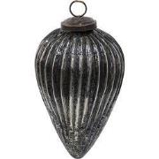 Clayre & Eef Kerstbal  Ø 9 cm Zwart Zilverkleurig Glas Kerstdecoratie