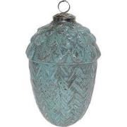 Clayre & Eef Kerstbal Eikel Ø 10 cm Groen Glas Metaal Kerstdecoratie