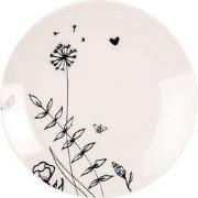 Clayre & Eef Ontbijtbord  Ø 20 cm Beige Zwart Porselein Rond Bloemen B...