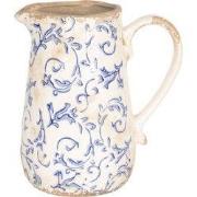 Clayre & Eef Decoratie Kan  1000 ml Wit Blauw Keramiek Rond Bladeren W...