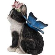 Clayre & Eef Beeld Kat 12x10x15 cm Zwart Wit Polyresin Woonaccessoires