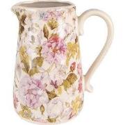 Clayre & Eef Decoratie Kan  16x11x18 cm Roze Beige Keramiek Bloemen Wa...
