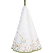 Clayre & Eef Theedoek  Ø 80 cm Wit Katoen Rond Bloemen Keukenhanddoek