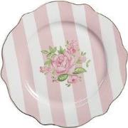Clayre & Eef Ontbijtbord  Ø 20 cm Roze Wit Porselein Rozen Bord