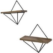 Set van 2 wandplanken van zwart metaal en massief hout L30 cm