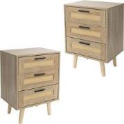 Nachtkastje set van 2 45x34x63 cm eiken bijzettafel met 3 laden en rot...