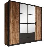 Meubella - Kledingkast Mulvey - Eiken - Antraciet - 220 cm - Met spieg...