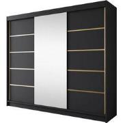 Meubella - Kledingkast Eagle - Zwart - 250 cm - Met spiegel