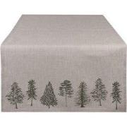 Clayre & Eef Tafelloper  50x140 cm Beige Groen Katoen Rechthoek Dennen...