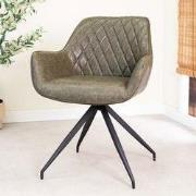 Industriële Eetkamerstoel Groen Gian - Kunstleer - Ruitpatroon - Met A...