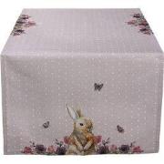 Clayre & Eef Tafelloper  50x140 cm Beige Roze Katoen Rechthoek Konijn ...