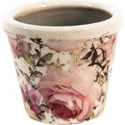 Clayre & Eef Bloempot  Ø 8x7 cm Roze Keramiek Rond Bloemen Bloempot bi...