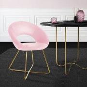 Eetkamerstoel met ronde open rugleuning roze fluweel met goudkleurige ...