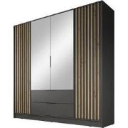 Meubella - Kledingkast Nairobi - Antraciet - Eiken - 206 cm - Met spie...