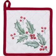 Clayre & Eef Pannenlap  20x20 cm Wit Rood Katoen Vierkant Hulstbladere...