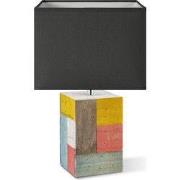 Landelijke tafellamp Block - hout/antraciet - tafellamp Tora Hout incl...