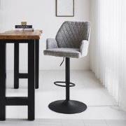 Draaibare Barkruk Grijs Novan Chenille Stof - Verstelbaar - Met Armleu...