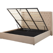 LUBBON  - Bed met opbergruimte - Beige - 180 x 200 cm - Fluweel