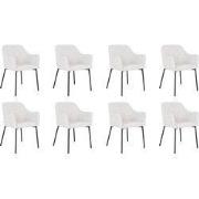 QUVIO Eetkamerstoel Lima - Bouclé - Staal - Wit - Set van 8