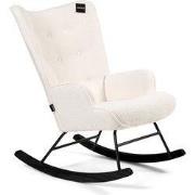 Aemely® Schommelstoel 'Mama' - Wit Teddy, Zwart Hout