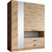 Meubella - Kledingkast Tobin - Eiken - 158 cm - Met spiegel